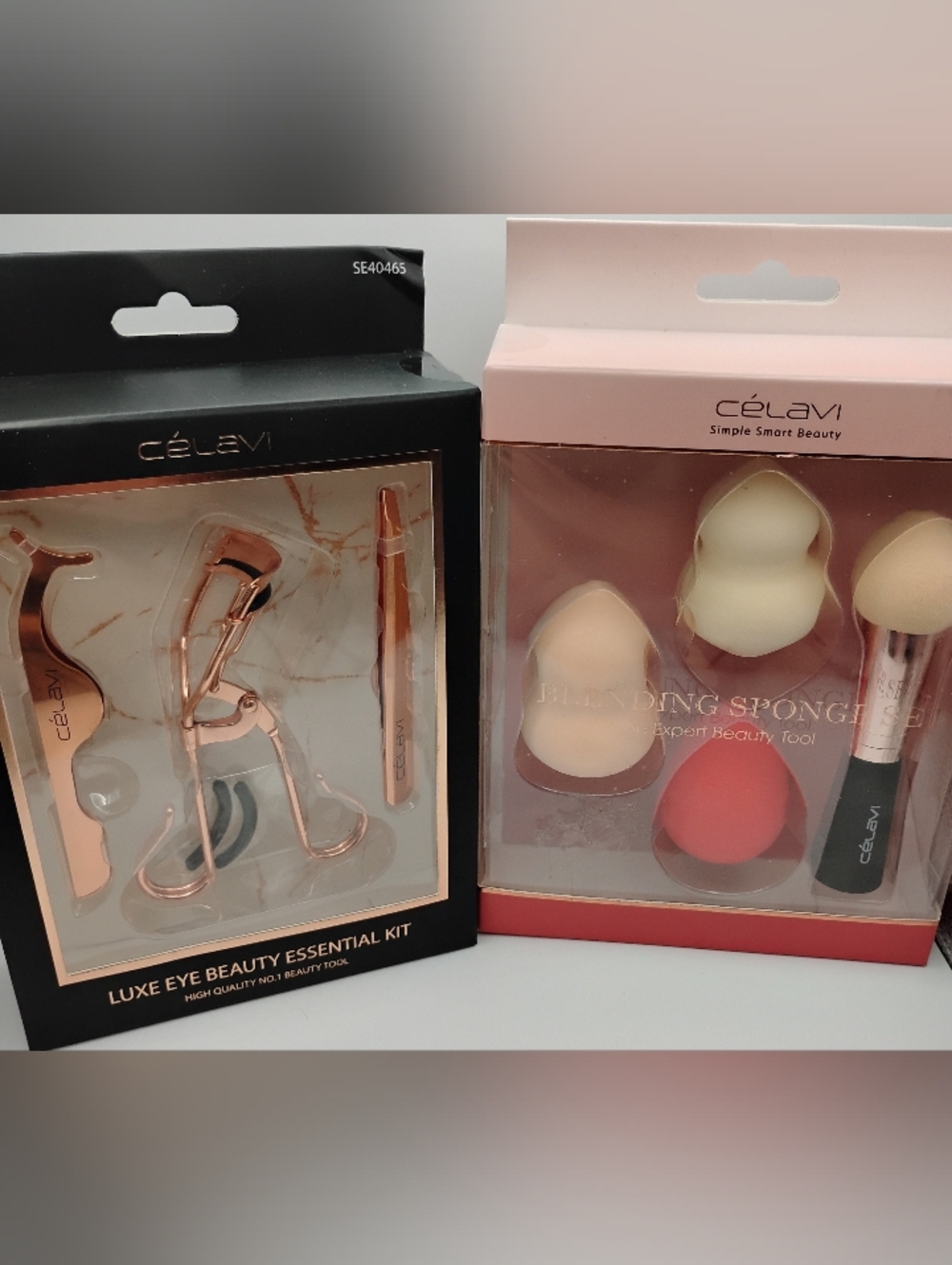 Célavi Rose Gold Luxe Eye Beauty Kit & Pink Blending Sponge Set